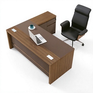 Escritorio Ejecutivo Modular en Forma de L Extensible de Lujo para 1 Persona - con Panel Convertible de Madera MFC Moderna para Uso en Villas - Product Image 4