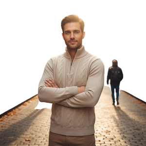 Suéter de punto de mezcla de lana para hombre, personalizado al por mayor, con cuello alto y cremallera de un cuarto, para invierno, anti-bolitas, transpirable, antiarrugas, de secado rápido - Product Image 2