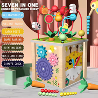 Cubo de actividades de madera para niños 7 en 1, juguetes para tirar de las zanahorias, reloj, juegos de cognición, laberinto de cuentas, juguetes educativos