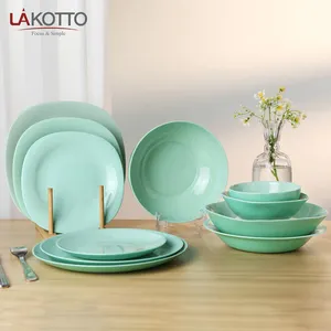 High Quality Grey Green Color Opal Glassware Dinnerware Plate Oval Type 10.5' Flat Plate