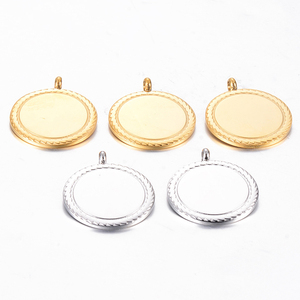 Disque rond vierge de 25 mm pour collier, pendentif en acier inoxydable poli miroir, style dentelle géométrique, composants de bijoux DIY en gros - Product Image 2