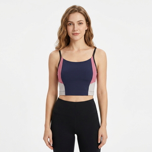 <b>Women's</b> Color Blocking Sports Bra <b>Square</b> <b>Neck</b> Spaghetti Strap Seamless Breathable Medium Support Yoga Workout <b>Top</b> - Product Image 1