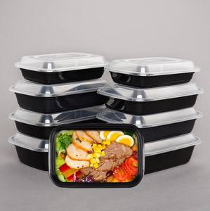 12 16 32 39 48盎司<span class=keywords><strong>2</strong></span> 3隔间黑色圆形矩形便当盒一次性外卖防漏餐准备容器带盖 - Product Image 1