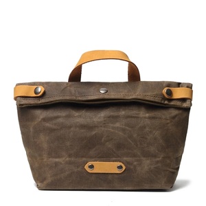 New Design Women Vintage <strong>Medium</strong> Tote Bags Waxed Waterproof Canvas Leather Laptop <strong>Handbag</strong> - Product Image 4