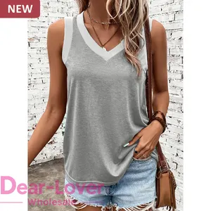 Dear-Lover Wholesale Private Label Fashion V Neck Women Basic Tops Sleeveless Summer Knit Ribbed Tank Top