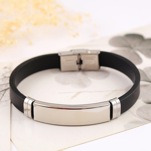 Fashion Business Event Gift Jewelry Bracelet Personalized DIY <b>Engraving</b> Silicone Couple Stainless Steel Bracelet Wholesale - Product Image 3