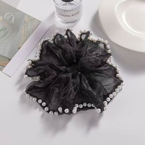 Elegant Black Mesh Hair Scrunchies Lace Pearl Hair <b>Flower</b> <b>Sweet</b> Rhinestone Hair Rope for Women Stylish Ponytail Accessories - Product Image 3