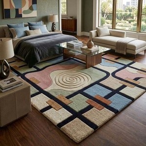 Alfombra Moderna a Cuadros y Rayas, Tejida a Mano, Colorida, Geométrica, de Lana, para Sala de Estar, Alfombra Suave y Afelpada, Decorativa, para el Hogar - Product Image 1