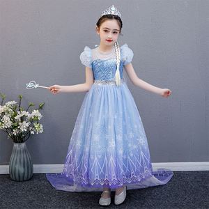 2021 blu <span class=keywords><strong>Elsa</strong></span> regina Cosplay vestito con mantello di cotone Halloween Party Dress per le ragazze per natale - Product Image 2