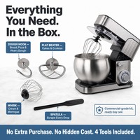 Robot pâtissier planétaire 1300W en acier inoxydable, 6 vitesses, tête inclinable, pour usage professionnel en boulangerie