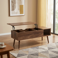 Table basse carrée FONDLIVE en chêne avec plateau relevable, design scandinave moderne en bois, 3 tiroirs, marron classique personnalisé