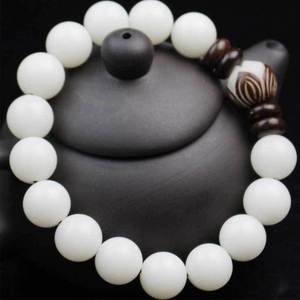 White <b>Jade</b> Bodhi <b>Bracelet</b> 18mm Round Beads Unisex Religious Ceremony Jewelry Collectible Gift Hangzhou Made - Product Image 1
