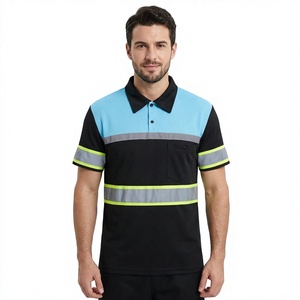Polo réfléchissant haute visibilité pour homme, noir et bleu, en polyester, vêtement de travail à manches courtes, chemise de sécurité pour homme - Product Image 1