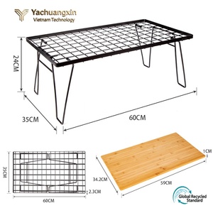 Modern Bamboo Folding <b>Table</b> With Metal Legs And Mesh Shelf For Camping Outdoor Use - Product Image 3