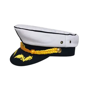 थोक दुल्हन पार्टी कढ़ाई वयस्क सफेद और काले पायलट captainhat हो करने के लिए कप्तान टोपी टोपी