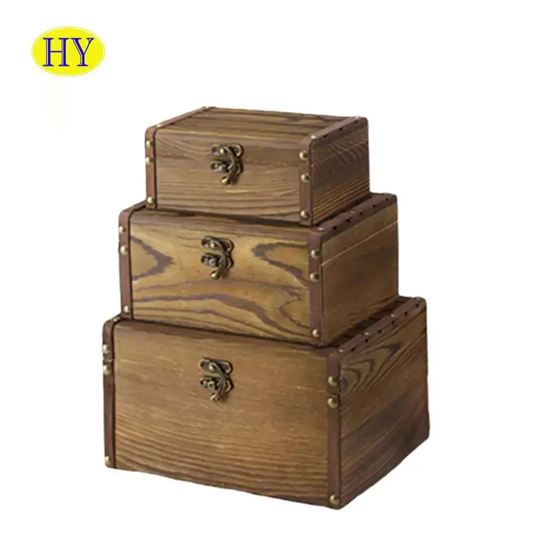 Изготовленная на заказ коричневая сосновая деревянная коробка для хранения ювелирных изделий стильная декоративная гнездовая деревянная коробка подарочная упаковка