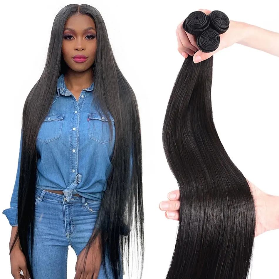 Wholesale Straight 100% Human Hair Extension Double Weft Bundles Raw Mink Brazilian Cuticle Aligned Human Hair Weave In Stock