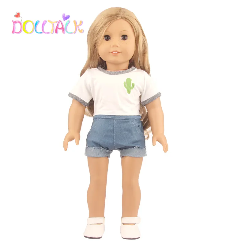 New Hot Sell 18-inch American Doll Cactus T-shirt And Denim Trouser Sets Doll Clothes