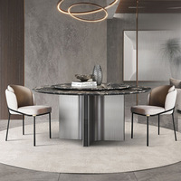 Ensemble de table à manger en pierre moderne de luxe KENVY, 6 chaises, structure en acier inoxydable, réglable 160 cm, design minimaliste pour cuisine, hôtel