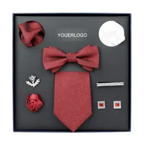 Líquen Feito Formal Famosa Marca Gravata 8 Peças Homens Moda Laço BowTie Gift Set