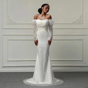 Wedding Dress Mermaid Style Sweetheart Neckline Beaded Radiant Taffeta Long Train Elegant Fit - Product Image 2