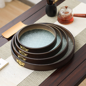 Plateau en bambou Weisai avec base en verre trempé, plateau rond pour servir le thé, le café, les aliments, pour la maison, l'hôtel, 020 - Product Image 2