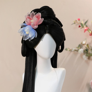 Pinza para el Cabello con Diseño de Loto Doble Azul y Rosa, Estilo Antiguo, Hecha a Mano, Original 2026, Accesorio Versátil para Hanfu, Maquillaje y Peinado - Product Image 1
