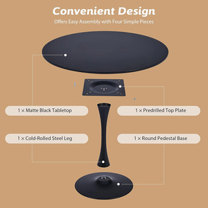 Mid Century Modern Pedestal Round Dining &amp; Coffee <strong>Table</strong> with <strong>Tulip</strong> Design for Kitchen Living &amp; Dining Room Black - Product Image 4
