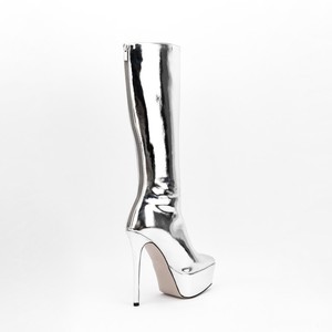 Banquet Botas vendita calda Lady tacchi alti <span class=keywords><strong>stivali</strong></span> metallici <span class=keywords><strong>donna</strong></span> suola spessa cerniera posteriore punta a punta piattaforma tacchi <span class=keywords><strong>stivali</strong></span> a metà polpaccio - Product Image 5