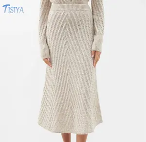 冬季时尚电缆针织衫定制羊毛羊绒混纺针织图案女式Midi裙