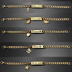 Pulsera de joyería de moda, pulsera de oro personalizada con nombre de acero inoxidable para mujer y bebé