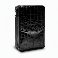Étui de Voyage de Luxe pour Cigares en Cuir Véritable Fait Main, Humidor Portable Doublé de Bois de Cèdre Espagnol avec Fermeture Éclair, Coffret pour 4 Cigares