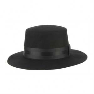 Sombrero Fedora Unisex 100% Lana, Negro, Retro, con Cinta Ancha, Parte Superior Plana, Casual, Transpirable, para Adultos, Todas las Temporadas - Product Image 4