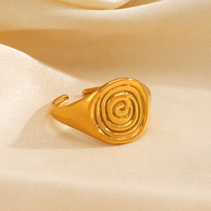 Anillo de Acero Inoxidable con Relieve Espiral Geométrico de Moda para Mujer, Anillo Ajustable de Oro de 18K para Venta al por Mayor - Product Image 2