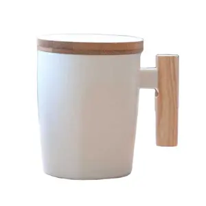 Upclay 400ml Taza de café de cerámica de 14oz con taza de tapa de mármol de madera