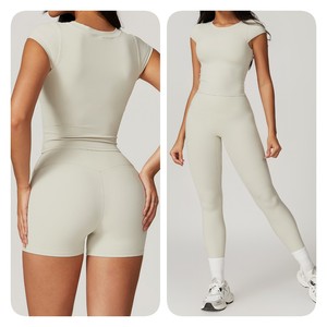 High <strong>Stretch</strong> Tights Quick-Drying Clothes Gym Sport Padded <strong>T</strong> <strong>Shirts</strong> Running Workou Tank Tops Yoga Short Sleeves for <strong>Women</strong> - Product Image 5