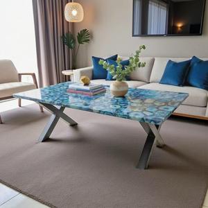 Table à manger extensible en agate bleue, design papillon brillant, ensemble de salle à manger de luxe, matériau en pierre, utilisation au bureau - Product Image 3