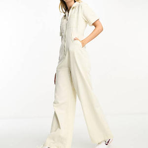 Combinaison formelle de style de rue pour femmes Col ouvert Poches à fermeture éclair sur le devant Combinaison pour femmes à col sergé et <span class=keywords><strong>jambe</strong></span> large - Product Image 2