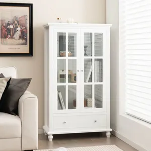 Tủ sách màu trắng rộng rãi với tủ cửa kính 2 và ngăn kéo sâu Cung cấp lưu trữ chia lớn cho sách & Tạp Chí - Product Image 5