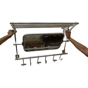 Stainless Steel <b>Wall</b> Mount Coat Rack With <b>Mirror</b> 28 Inch <b>Rectangle</b> Bathroom Clothing Organizer Hook Rack Nickel Finish - Product Image 4