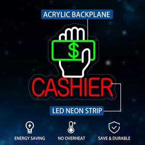Enseigne néon LED pour caissier, éclairage d'ambiance suspendu pour intérieur, décoration murale, indicateur lumineux d'entrée, enseigne lumineuse - Product Image 2