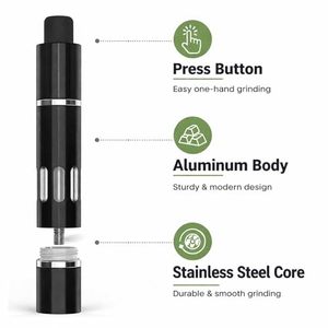 Nuevo Diseño, Molinillo de Sal y Pimienta de Acero Inoxidable, Mini, de Una Mano, con Pulsador, para Especias Secas - Product Image 2