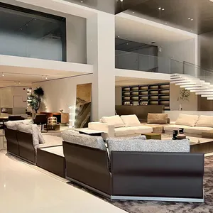 Designer italiano moderno couro de luxo l forma 10 lugares seccional cinza forma para sala de estar tecido canto sofás set