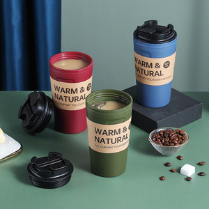 Tragbare 500ml Student Wasser becher Wieder verwendbare Sommer Kunststoff Hand benutzer definierte Logo Kaffeetasse mit Abdeckung Wärme isolierung und auslaufs icher - Product Image 2