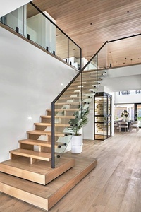 <span class=keywords><strong>Escalier</strong></span> en U en chêne blanc à <span class=keywords><strong>marches</strong></span> ouvertes, avec poutre cantilever américaine en acier au carbone, pour intérieur moderne, avec <span class=keywords><strong>rampe</strong></span> en verre droite - Product Image 5