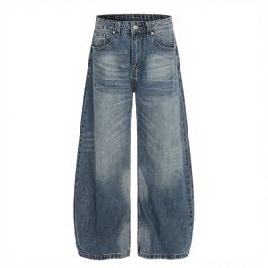 Jeans scimitar en denim <span class=keywords><strong>blanc</strong></span> délavé de style américain vintage, taille mi-haute, coupe ample, pantalon large pour homme, tendance de la marque - Product Image 1