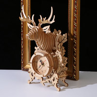 Reloj de Mesa con Cabeza de Ciervo en 3D de Madera al por Mayor, Rompecabezas 3D de Madera DIY para Adultos, Kit de Manualidades para Ensamblar un Reloj de Escritorio con Diseño de Alce