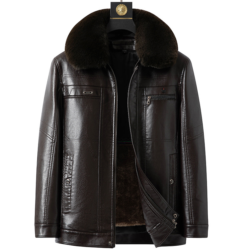 Leather zipper [brown] fur collar