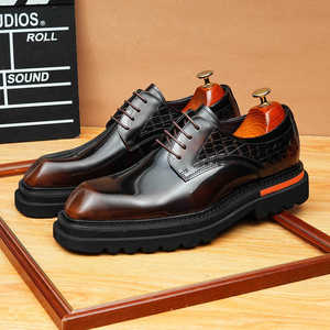Chaussures habillées professionnelles pour hommes en cuir véritable à bout carré, à lacets, polyvalentes, pour le bureau, imperméables - Product Image 2