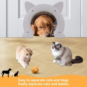 पोर्टेबल टिकाऊ बिल्ली कान आकार आंतरिक पालतू पालतू जानवर खिड़की के साथ बालों के ब्रश के साथ बिल्लियों का दरवाजा - Product Image 4